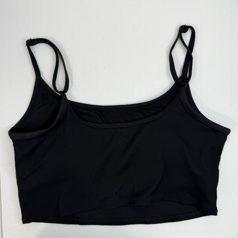 Aerie Sz L Real Good Scoop Neck Ribbed Bralette Black Padded Pullover Seamless - Picture 5 of 12